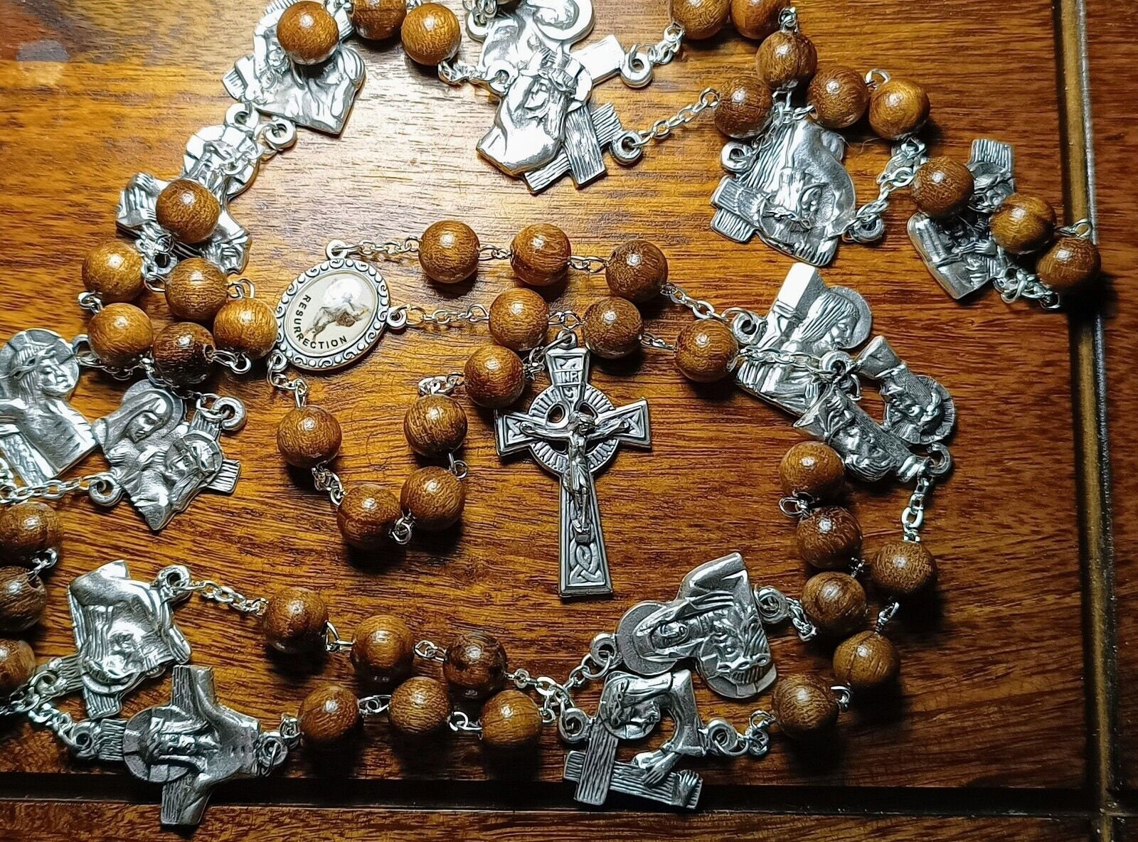 Stations of the Cross Rosary Handmade With Wooden Beads