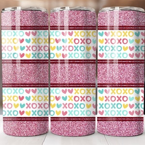 Vaso con forma de corazón XOXO multicolor, día de San Valentín, vaso de 20 oz