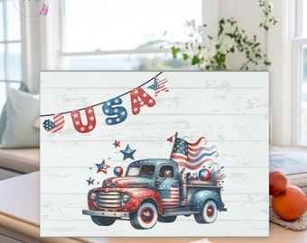 USA Vintage Truck gehard glazen snijplank, zomer, 4 juli, personaliseren, cadeau, keuken, moederdagcadeau