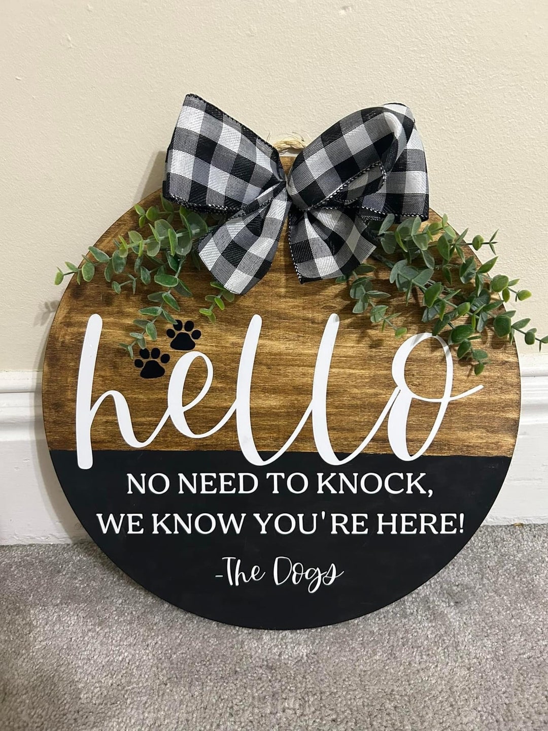 Hello Dog Wooden Door Hanger Etsy