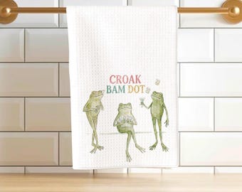 Funny Mahjong Gift Tea Towel Frog Kitchen Decor Green Grandmillennial Home Bar Cart Accessory Waffle Weave Dish Cloth Microfiber Hostess