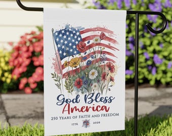 Patriotic Garden Flag 1776-2026 Semiquincentennial America 250 Flag 250th Anniversary Christian Yard Watercolor Floral Palm Beach Chic