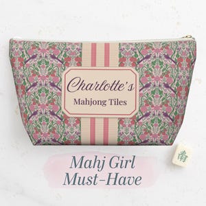 Personalized Mahjong Tile Bag - Custom Name Mahjong Storage Pouch Travel Organizer - Girls Game Night Gift for Her Holiday Mahj Hostess Gift