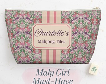 Personalized Mahjong Tile Bag - Custom Name Mahjong Storage Pouch Travel Organizer - Girls Game Night Gift for Her Holiday Mahj Hostess Gift