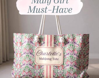 Mahjong Tote Bag Personalized Name Custom Gift Hostess Mahjong Club Tote Travel Mahjong Tile Storage Organizer Carryall Game Night Tote