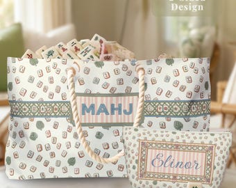 Mahjong Travel Tote Rack Bag Tile Storage Accessory Pouch Custom Name Personalized Weekender Matching Set Chinoiserie Game Organizer Gift