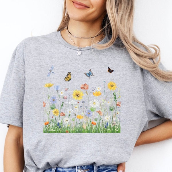 Spring Flowers Shirt Wild Flowers Shirt Colorful Flower Lover Tee Wildflowers Cottagecore Shirt Vintage Botanical Pastel Floral Nature Shirt