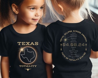 Texas totale Sonnenfinsternis Jugend Shirt, 8.April 2024, Eclipse Party Geschenk T-Shirt, Weg der totalen Staaten Shirt, Lone Star Jugend Eclipse Shirt