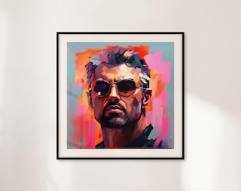 Retrato digital de George Michael, pintura al óleo, póster de bellas artes, lámina de arte mural de música pop.
