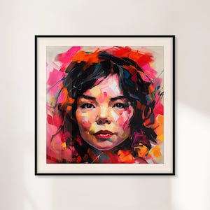 Björk Art Print, Modern Mixed Media Portrait, Icelandic Pop Music Poster, Music Room Wall Art, Gift for Music Lovers, Indie Home Decor