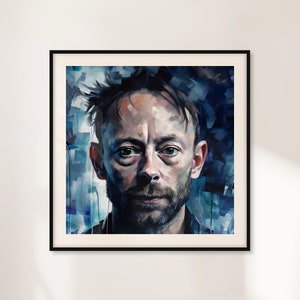 Thom Yorke Art Print, Mixed Media Modern Portrait, Radiohead Poster, Indie Music Wall Art, Gift for Music Lovers, Gift for Him or Her