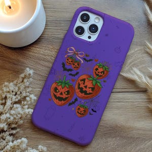 Summerween Berry Pumpkin Tough iPhone 12, 13, 14, 15, 16 Compatible Case, Spooky Berry Phone Cover, Halloween Gift for Her