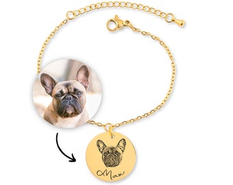 Customized Pet Photo Bracelet for Dog Mom, Dog Memorial Photo Bangle, Engraved Cat Photo Jewelry, Pet Loss Gift, Pet Adoption Gifts
