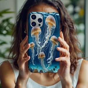 Funda de medusas marinas inspiradas en el océano, compatible con iPhone 12, 13, 14, 15 y 16, funda resistente, regalo para amantes del océano, funda náutica