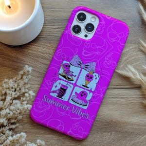Vibrant Summer Vibes Summerween Skeleton iPhone 12, 13, 14, 15, 16 Compatible Tough Case, Pink Girly Cell Phone Case for Her