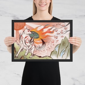 Amaterasu Okami - Framed Digital Illustration Print Fan Art