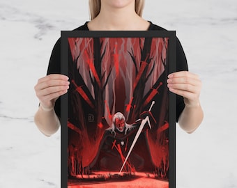 El apuñalamiento de Geralt - Ilustración digital enmarcada de The Witcher, impresión de arte de fan