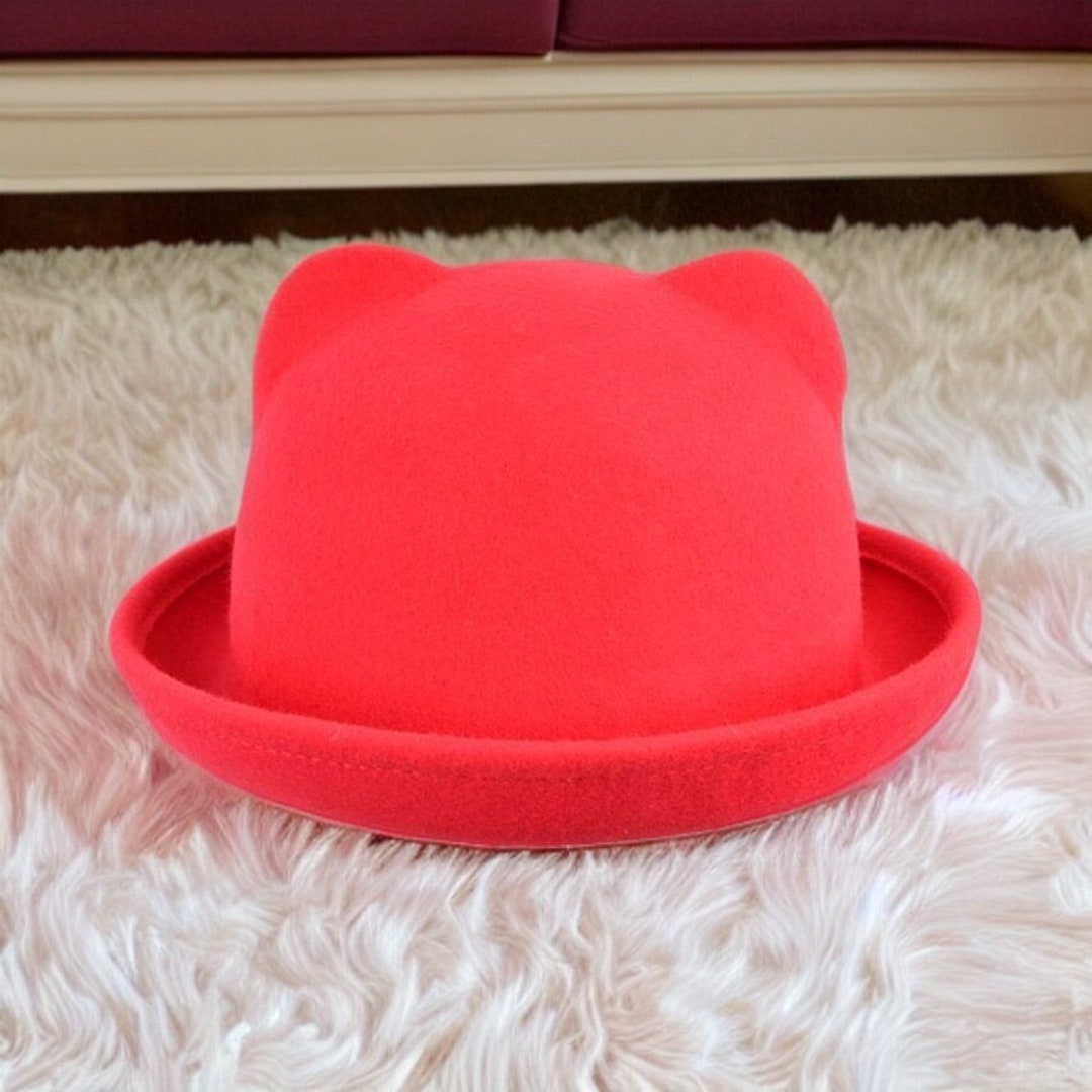 Vintage Roll Rim Cute Cat Ears Soft Bowler Hat Cute Cat Ears Bowler