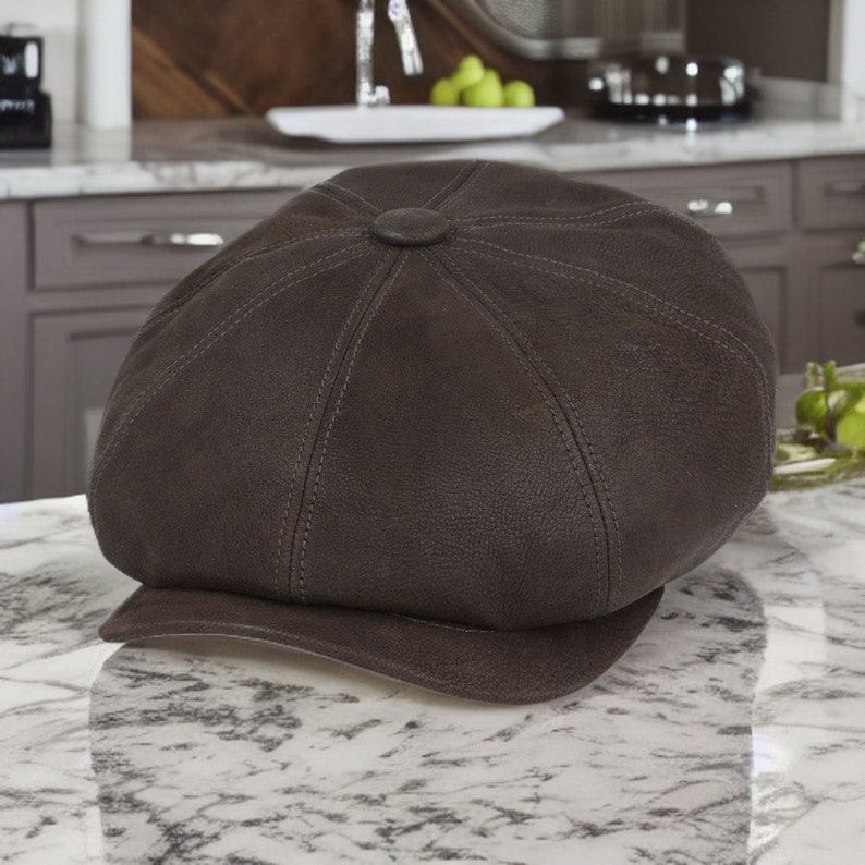 Brown Leather Newsboy Cap by Gladwin Bond Hatters London Etsy UK