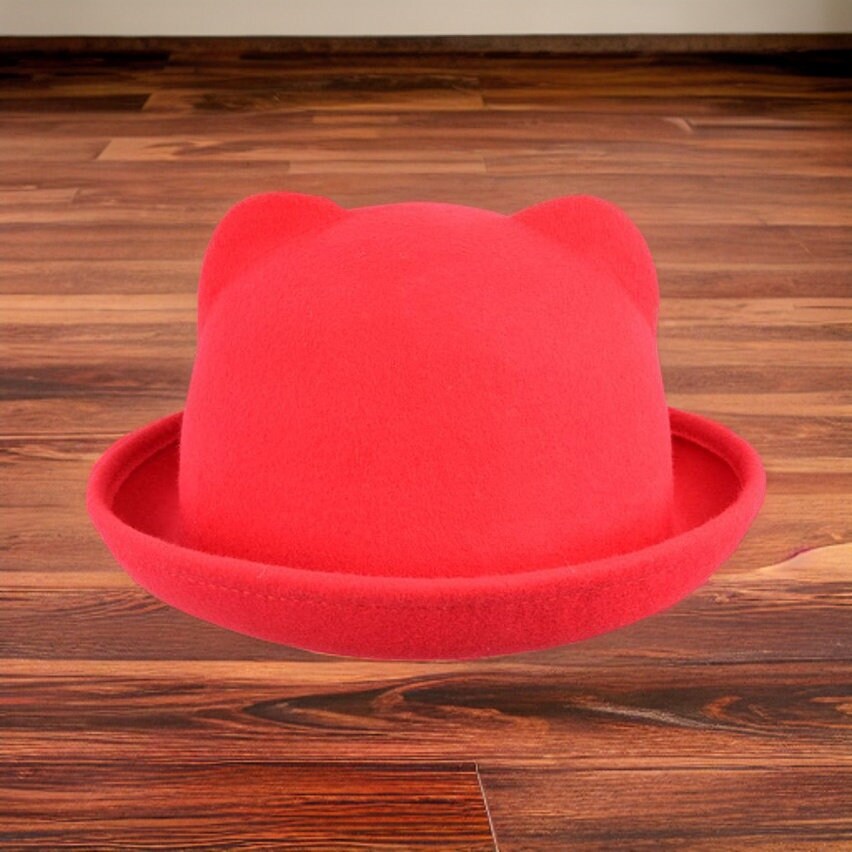 Vintage Roll Rim Cute Cat Ears Soft Bowler Hat Cute Cat Ears Bowler
