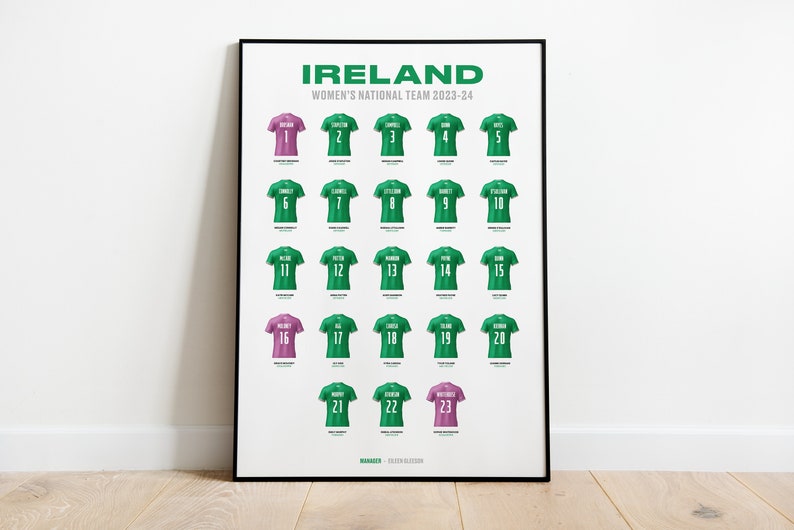 Ireland Women's National Team 2023/24 Squad Print Irish Womens National Team Shirt Poster Art Shirt Poster Art zdjęcie 1