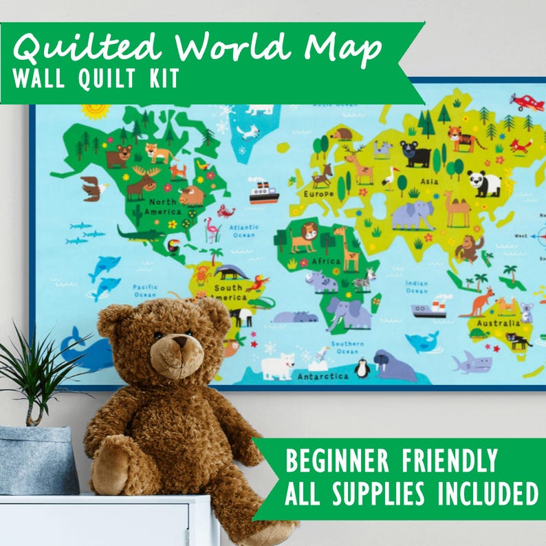 Quilted Kid's World Map Kit - All Supplies Included - Etsy