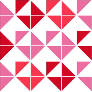 Puede incluir: Un patrón repetitivo de triángulos rojos y rosas. Los triángulos están dispuestos en forma de diamante.
