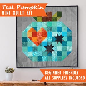 Miniquiltset pompoen blauwgroen + patroon
