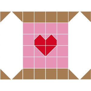 Puede incluir: Tres carretes de hilo con un diseño de corazón. Los carretes son marrones con un centro rojo o rosa, cada uno con un corazón geométrico en un color contrastante. El diseño es de estilo pixelado, perfecto para proyectos de manualidades.