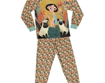 Love Me Not Retro Pugs Pyjamas, Passendes Familienset oder Trennt