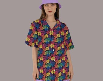 Regenbogen Blumen Aloha Shirt: Unisex Hawaii-Camp-Shirt für Kinder und Erwachsene
