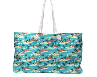 Surfing Pug Weekender Bag, Large roomy tote bag