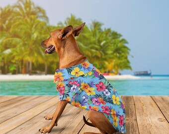 Hellblaues Haustier Aloha Shirt: Hunde oder Katzen Hawaii-Hemd