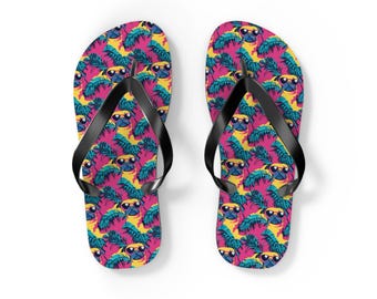Bunte 80er Jahre Mops Muster Flip Flops Strand Sandalen