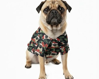 Santa Pug Aloha Dog Shirt, Hawaiian Shirt for Pets