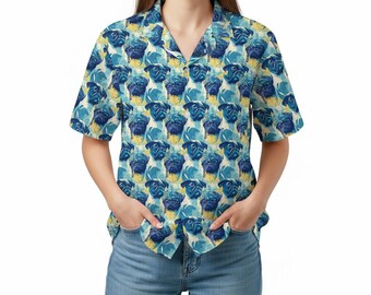 Hellblaues Mops Aloha Shirt, passende Familien Hawaiihemden