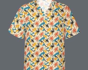 Mid-Century Palmen Aloha Shirt: Unisex für Erwachsene, Jugendliche, Haustiergrößen für passende Familienoutfits