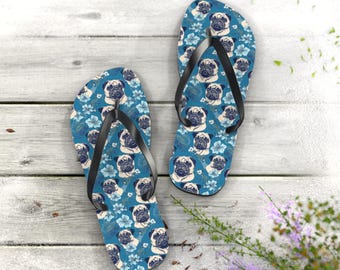 Blaue Aloha Mops Floral Flip Flops | Blau Hawaii Hibiscus Strand Sandalen