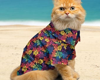 Regenbogen Blumen Haustier Aloha Shirt: Hund & Katze Hawaiihemd