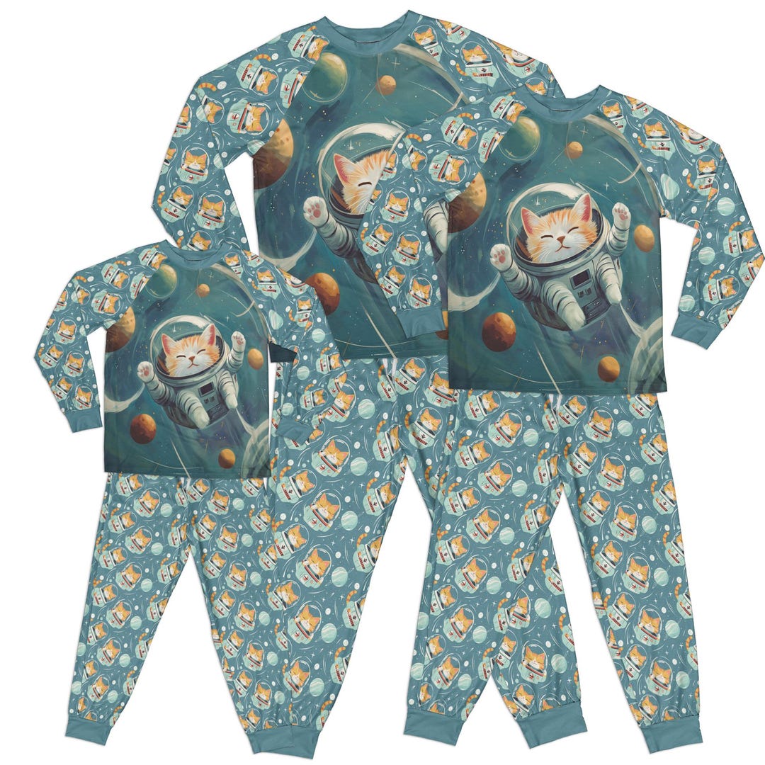 Space Cat Raglan Pajamas: Orange Cat Matching Family PJ Sets or ...