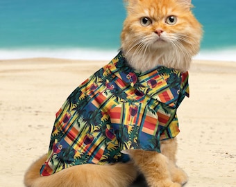 Cocktail Party Haustier Aloha Shirt: Tiki Hund oder Katze Hawaiihemd