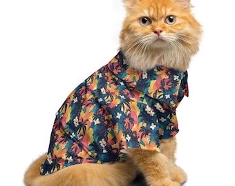 Rainbow Palms Haustier Aloha Shirt: Hund/Katze Hawaiihemd mit Druckknöpfen