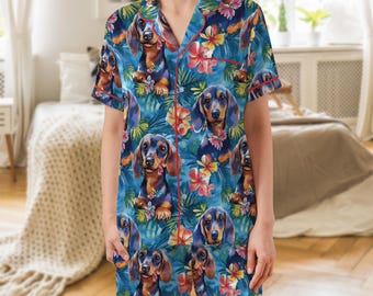 Doxie Shorty Satin Pyjama | Dackel PJs mit Taschen