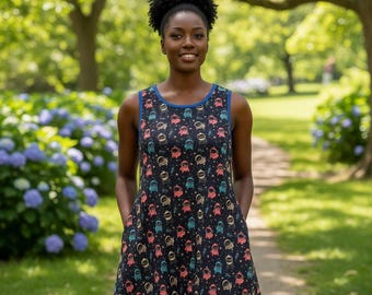 Space Pug Sleeveless Tank Dress with Pockets