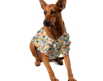 Mid-Century Palmen Haustier Aloha Shirt: Hunde oder Katzen Hawaii-Hemd