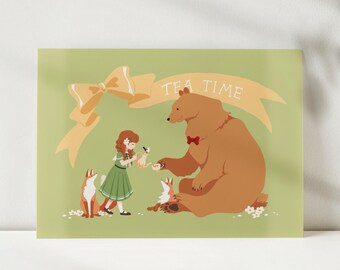 Tea Time with Forest Friends Art Print (5x7)