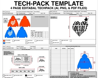 Streetwear Clothing Tech-Pack Template | Fashion Design Tool Clothing Brand clothing Vector Mockup Pack Adobe Illustrator Adobe Photoshop