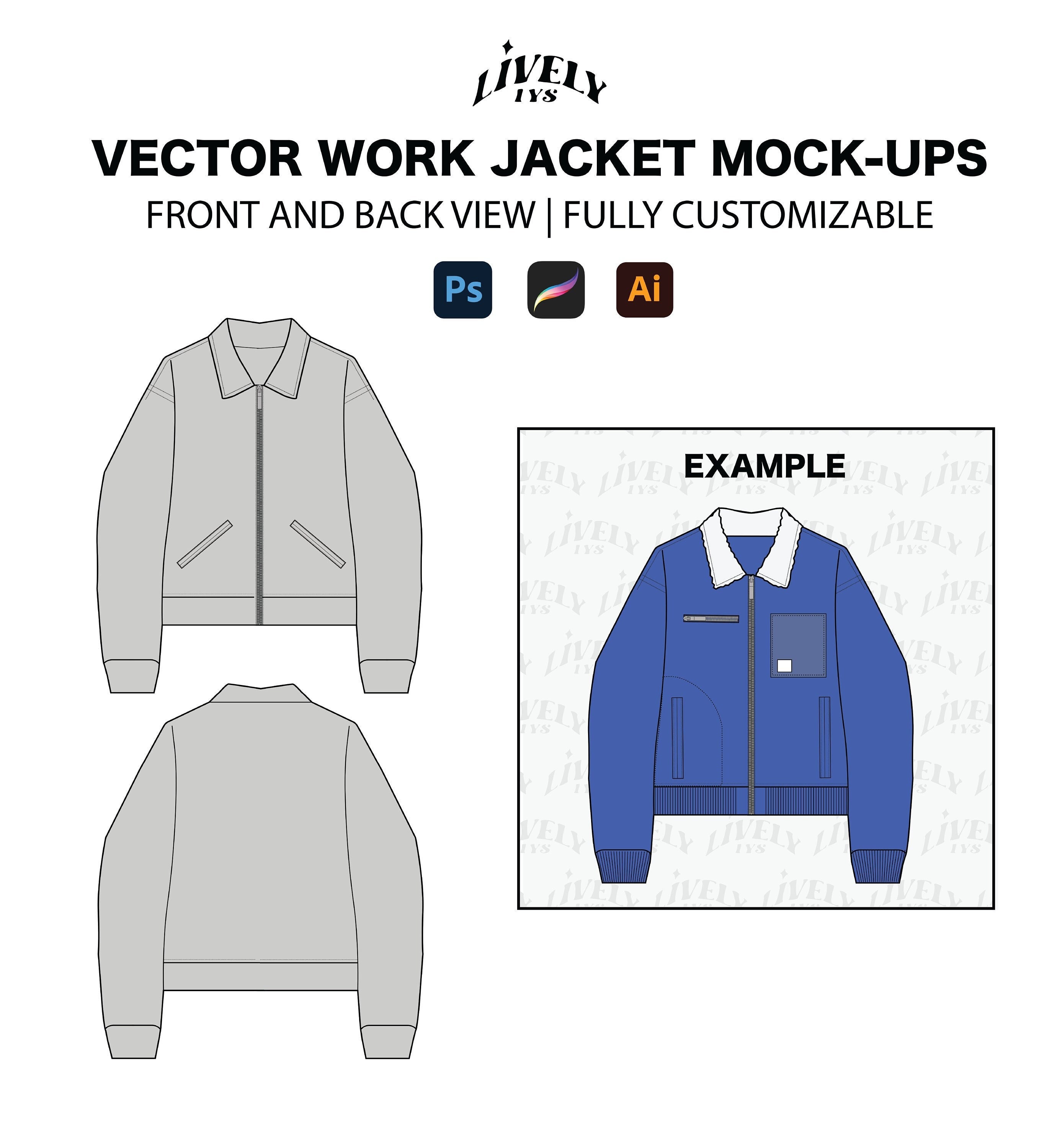 Work Jacket Vector Mock-upsstreetwear Clothing Vector Mockups Techpack