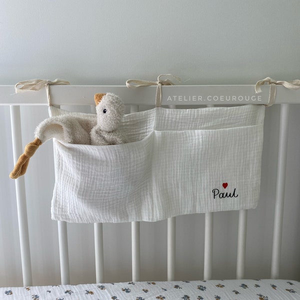 Poche à doudou personnalisé / rangement de lit personnaslié / rangement doudou bebe / organisateur lit bébé/ cadeau naissance personnalisé