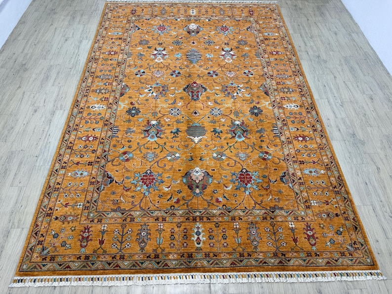 Hand Knotted 7x10 Ft Gold Tone Sultani Area Rug - Floral Motif Afghan ...
